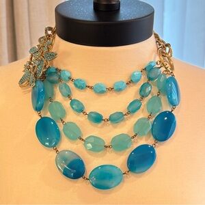 Butterfly Goldtone & Aqua Statement Necklace